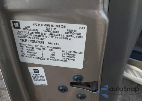 2003 GMC Envoy Xl Slt z USA, uszkodzony, nr VIN 1GKET16S236190689